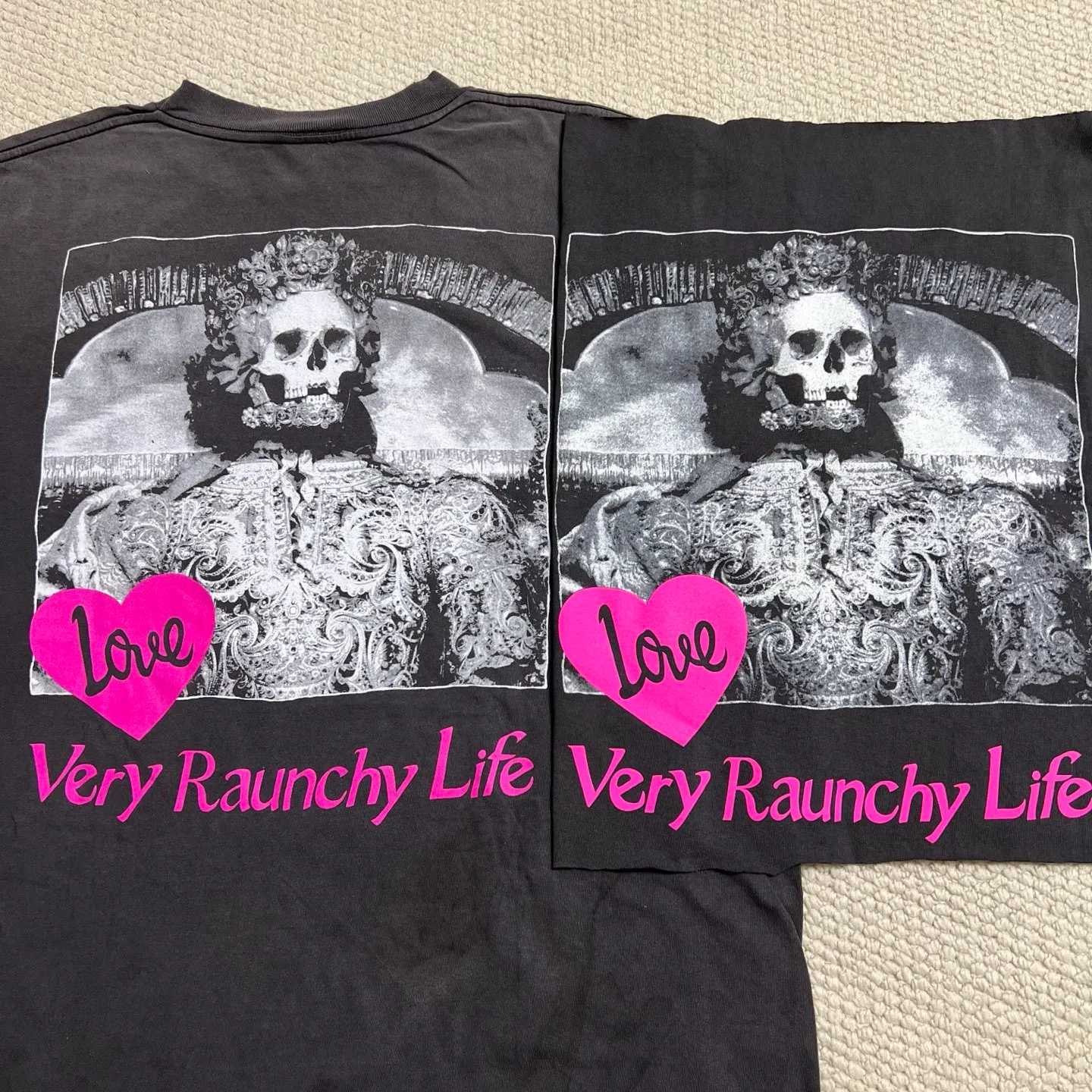 Printing proofing SAINT Mxxxxxx SS TEE/LOVE/BLK LOVE pink love skull distressed TEE washed black S-XL cylindrical fabric ready-made Assute dyeing Ma Liu heavy fade washing process top printing technology pure hand-made graffiti splash ink correct main mark/wash mark/anti-counterfeiting mark top purchasing agent level